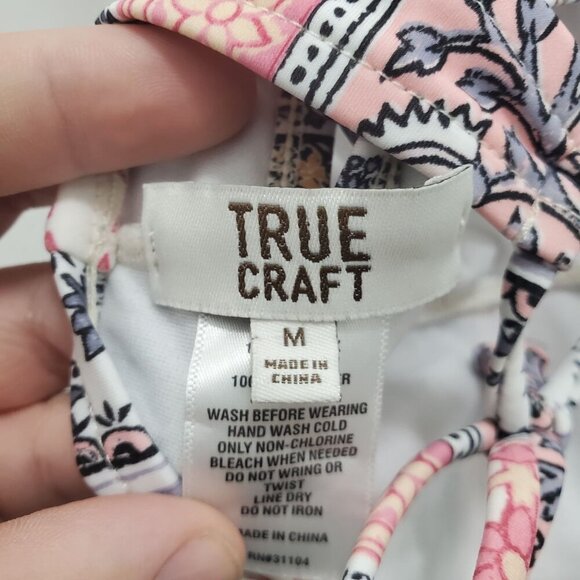 True Craft Women's Pink Multi Boho Moroccan‎ Plunge Wide Strap Lace Bikini Top M - Picture 3 of 6